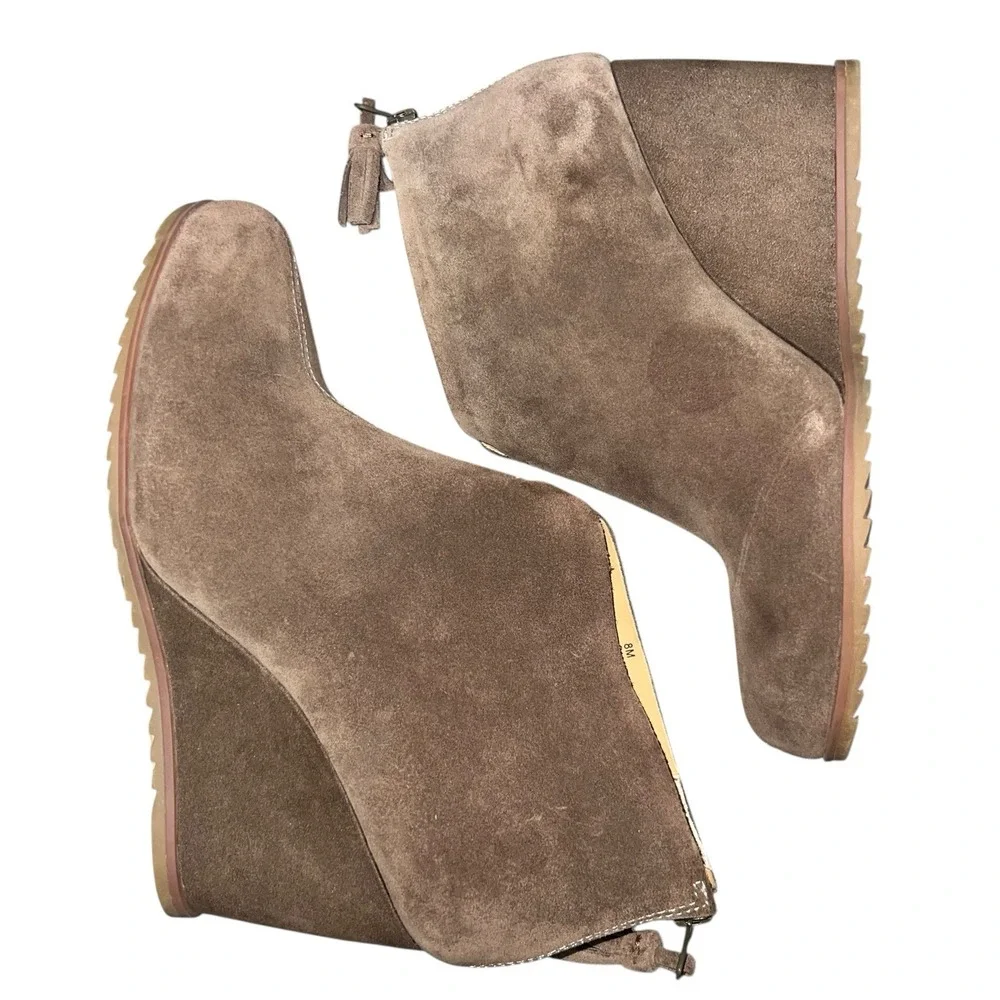 Korks Kork Ease Suede Wedge Ankle Booties Womens 8 Brown Taupe Haldor Back Zip